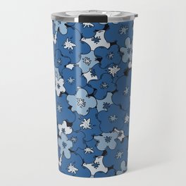 Big simple monochromatic blue flowers pattern Travel Mug