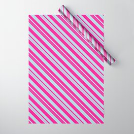 [ Thumbnail: Deep Pink & Powder Blue Colored Striped Pattern Wrapping Paper ]