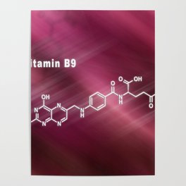 Vitamin B9, folic acid, Structural chemical formula Poster