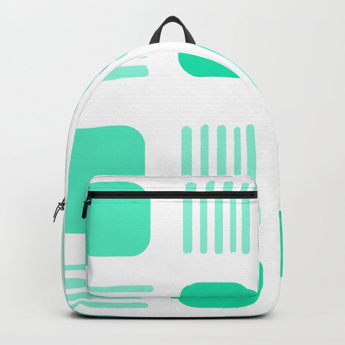 Mid-Century Modern Squares Lines Mono Turquoise Backpack
