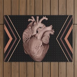 Anatomical Human Heart - Black and Old Rose Outdoor Rug