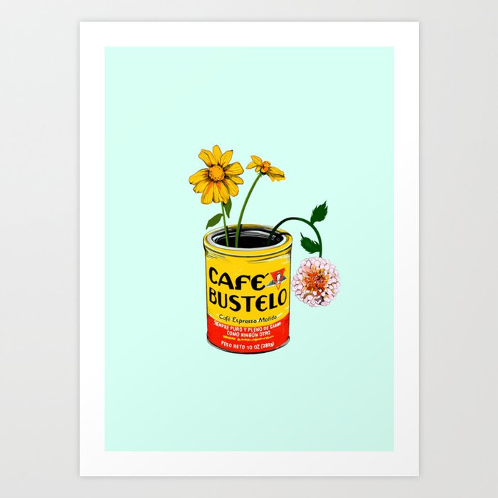Coffee and Flowers for Breakfast in Turquoise  Art Print