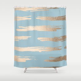 Abstract Paint Stripes Gold Tropical Ocean Sea Blue Shower Curtain