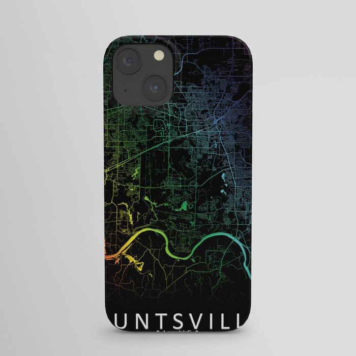 Huntsville, AL, USA, City, Map, Rainbow, Map, Art, Print iPhone Case