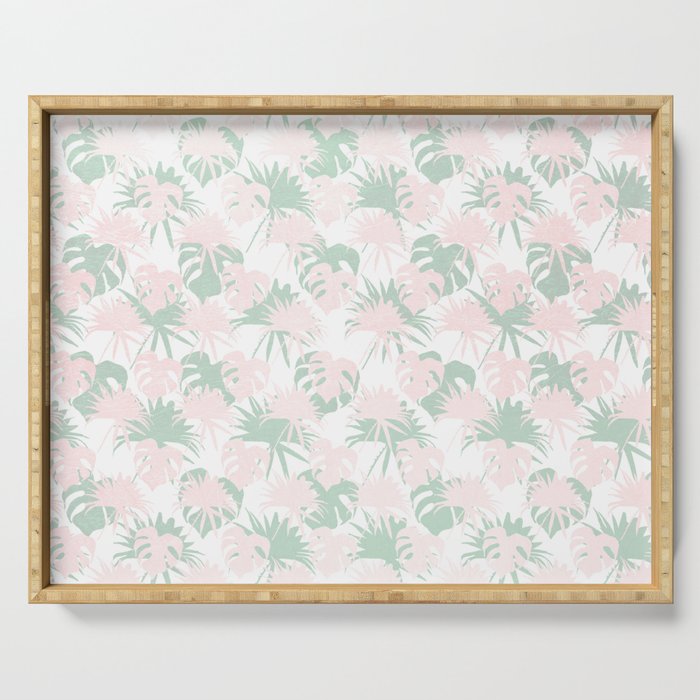 Abstract mint green pink tropical foliage Serving Tray