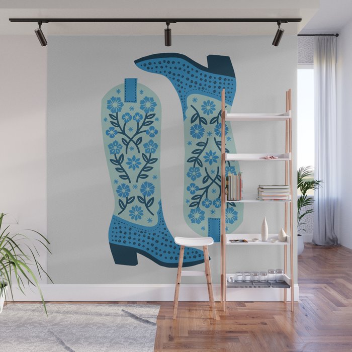 Cowgirl Boots – Mint and Blue Wall Mural