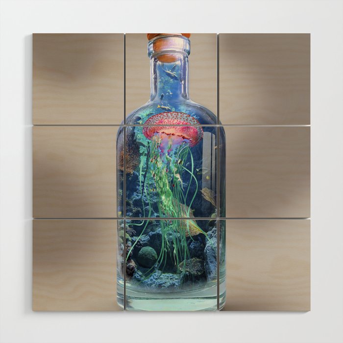 Jellyfish In a Bottle Wood Wall Art