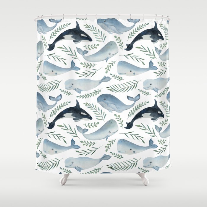 Lovely dolphin. Cute whale watercolor illustration pattern  Shower Curtain