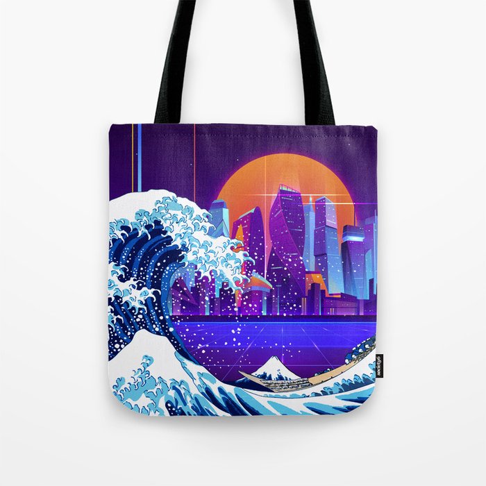 Synthwave Space: The Great Wave off Kanagawa #5 Tote Bag