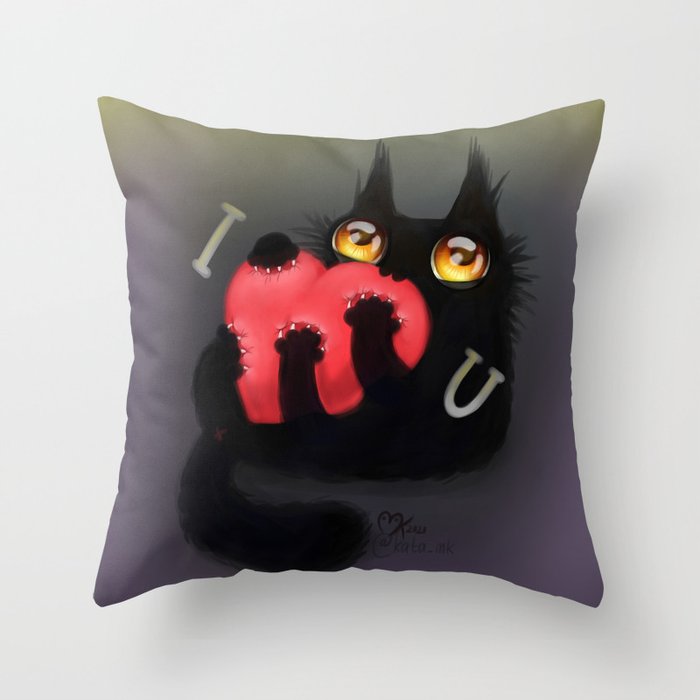 Cat with heart Throw Pillow