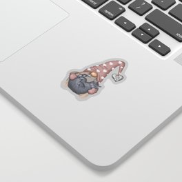 Romantic Gnome With Gray Cat Sticker