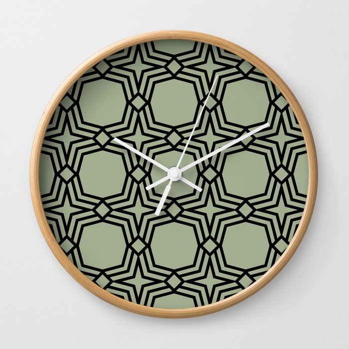 Black and Green Minimal Star Shape Tile Pattern Pairs Dulux 2022 Popular Colour Bamboo Stem Wall Clock