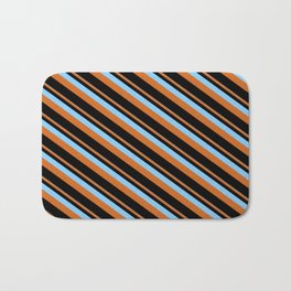 [ Thumbnail: Light Sky Blue, Chocolate & Black Colored Lines/Stripes Pattern Bath Mat ]