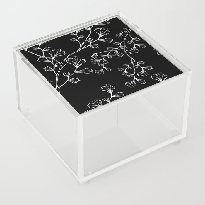 White Outline Leaves Branches Pattern  Acrylic Box