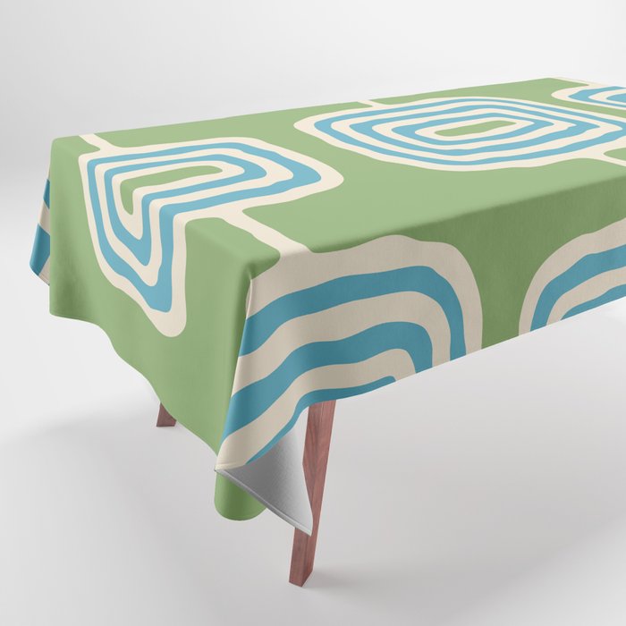 Mid Century Modern Atomic Rings Pattern 143 Blue and Green Tablecloth