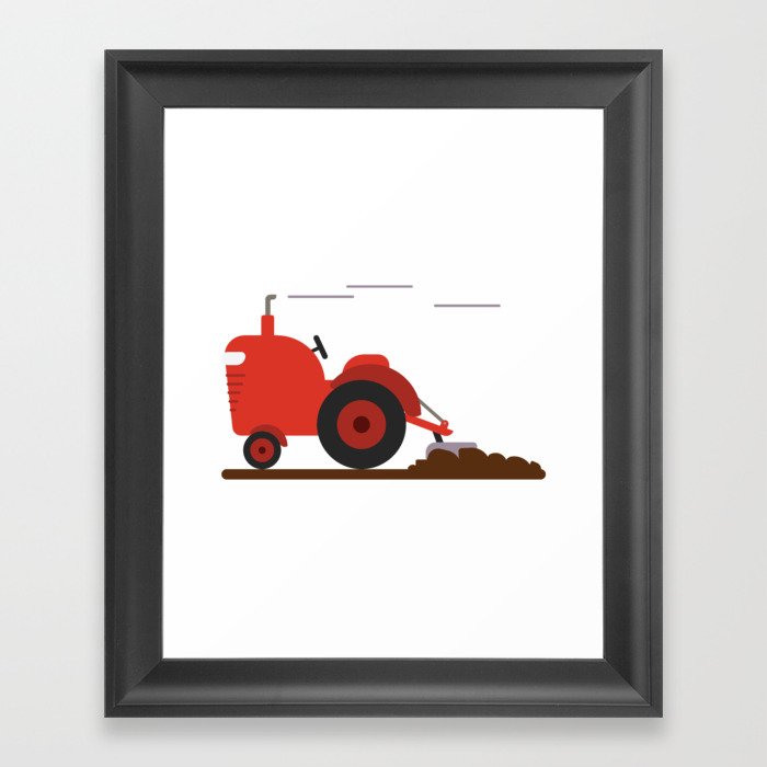 A vintage tractor plowing the land Framed Art Print