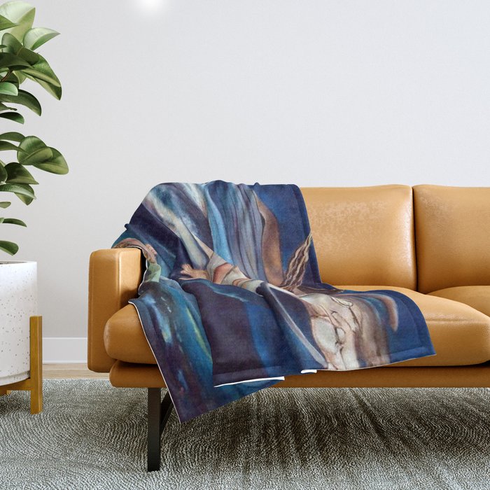 Angel of Love and Magic romantic lovers portrait painting by William Blake Throw Blanket