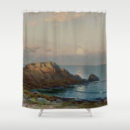 Moonlight New England Seascape nautical maritime landscape painting by Alfred Thompson Bricher Shower Curtain