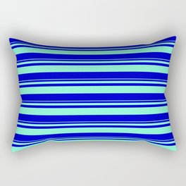 [ Thumbnail: Aquamarine and Blue Colored Striped Pattern Rectangular Pillow ]