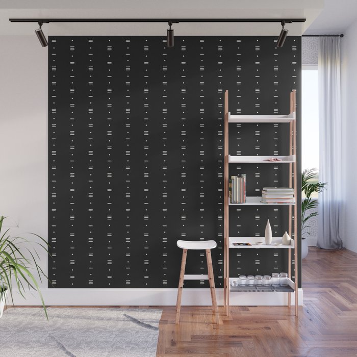 Dashes & Dots - Minimalist Line Pattern - Black Wall Mural