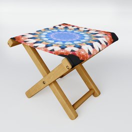 Colorful Blue And Red Art - Ruby Crown Mandala Folding Stool