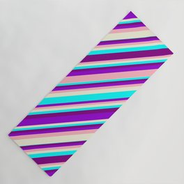 [ Thumbnail: Dark Violet, Light Pink, Beige, Cyan, and Purple Colored Lines Pattern Yoga Mat ]