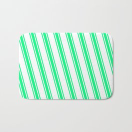 [ Thumbnail: White and Green Colored Lines Pattern Bath Mat ]