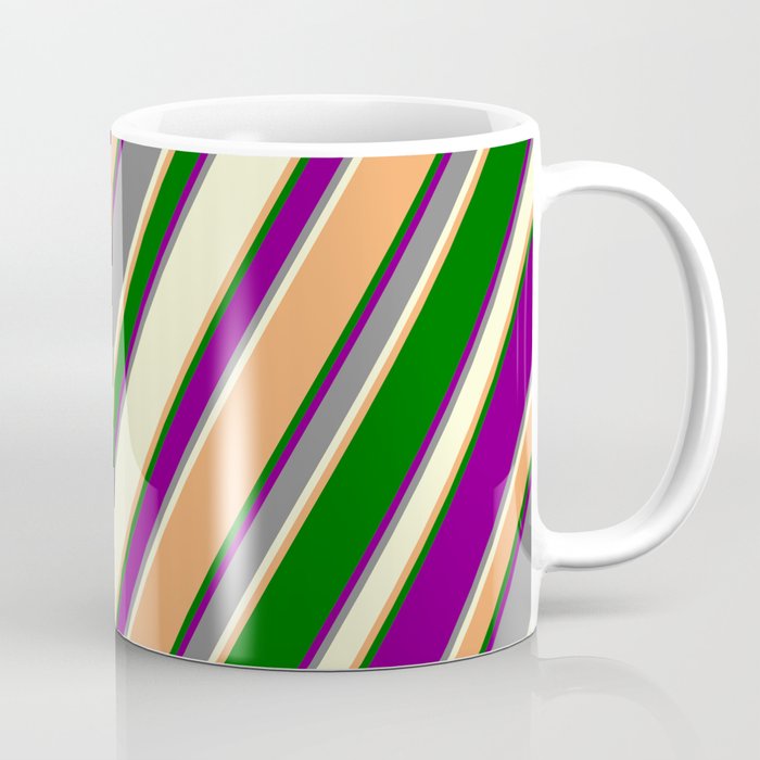 Colorful Purple, Grey, Light Yellow, Brown & Dark Green Colored Pattern of Stripes Coffee Mug