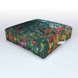 Flower Garden Riot of Colors by Gustav Klimt Outdoor Floor Cushion