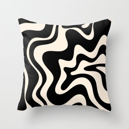 Retro Liquid Swirl Abstract in Black and Almond Cream  Throw Pillow