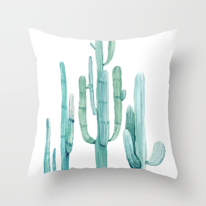 Cacti Fam Turquoise Throw Pillow