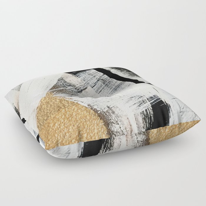 Armor [9]: a minimal abstract piece in black white and gold by Alyssa Hamilton Art Floor Pillow