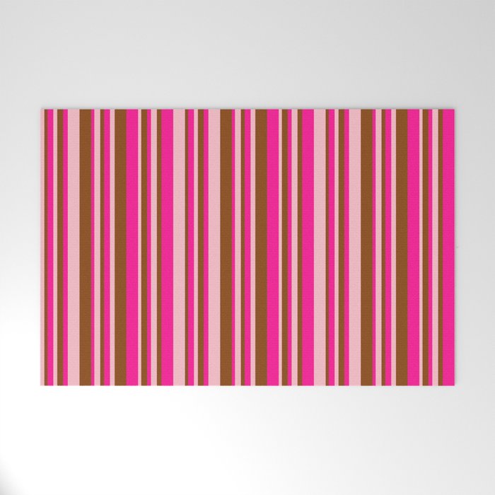 Deep Pink, Brown & Pink Colored Striped Pattern Welcome Mat