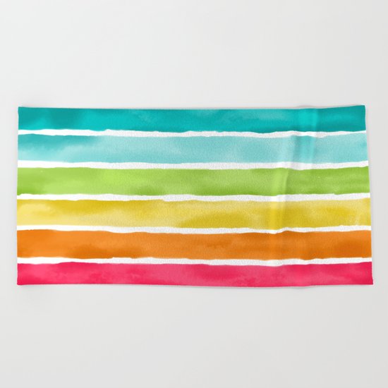 Watercolor Stripes Beach Towel