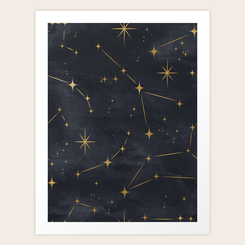 Night Sky Gold Star Constellations Black Watercolor Background
