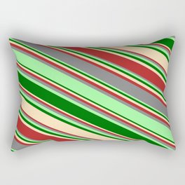 [ Thumbnail: Eyecatching Grey, Green, Dark Green, Beige, and Red Colored Lines Pattern Rectangular Pillow ]
