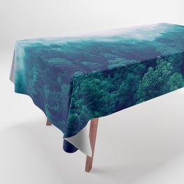 peacock green foggy forest landscape Tablecloth