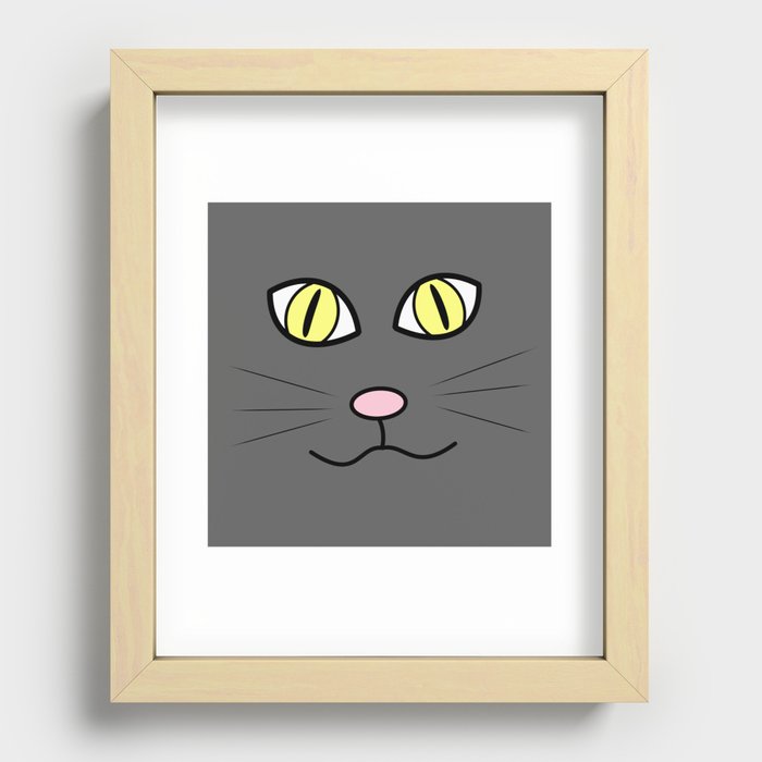 Gray cat face Recessed Framed Print