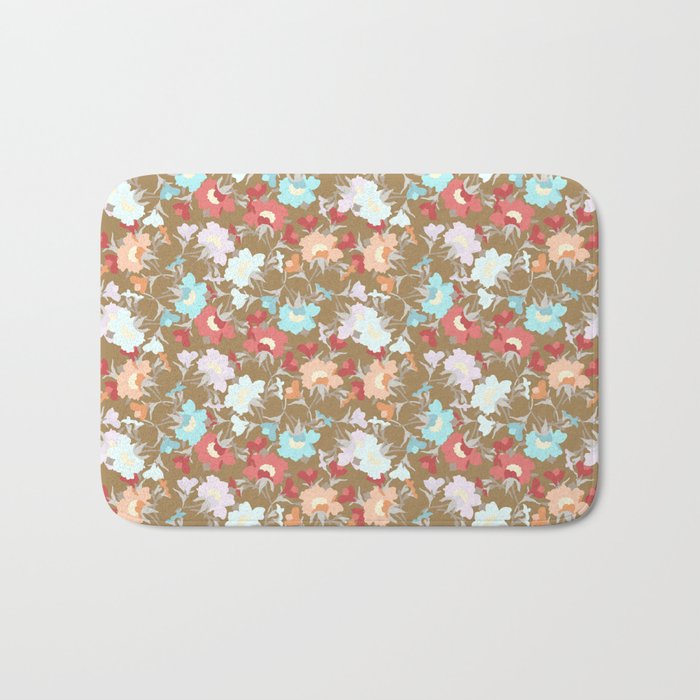brown and powder blue floral evening primrose flower meaning youth and renewal Bath Mat