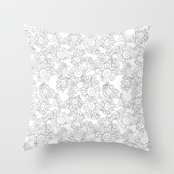 Sunflowers for Ukraine minimal line drawing repeat pattern Throw Pillow