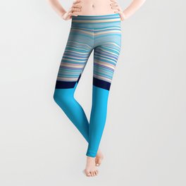 Solid Blue And Pastel Stripes, Combination Design  Leggings