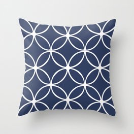 Modern, simple, ornamental petals, pattern, navy blue, white Throw Pillow