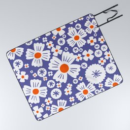 Modern Periwinkle and Orange Daisy Flowers Picnic Blanket