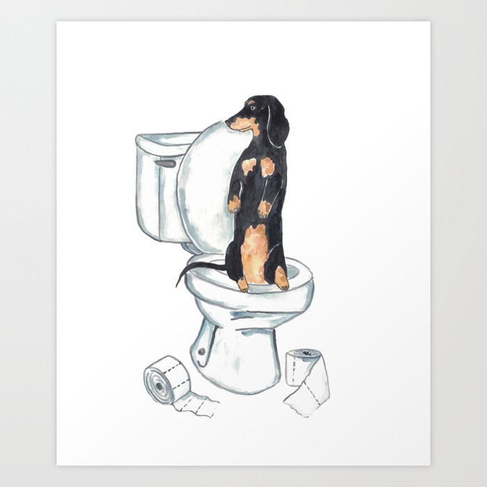 Dachshund dog toilet Painting Wall Poster Watercolor Art Print