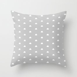 Light grey background with small white clouds pattern Throw Pillow