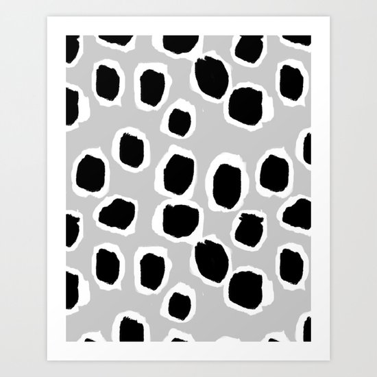 Tess - black and white grey minimal modern abstract dots painting brushstrokes free spirit ink Art Print