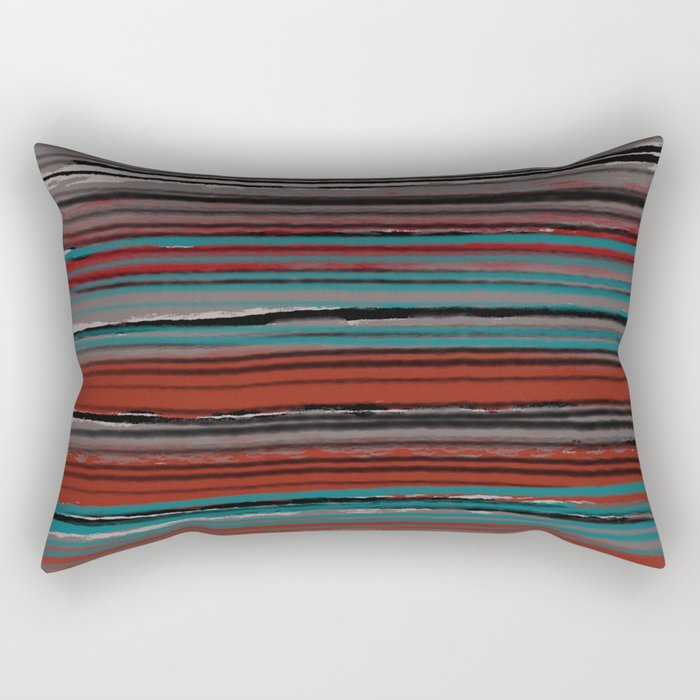 Red and Turquoise Stripes Rectangular Pillow