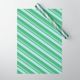 [ Thumbnail: Powder Blue and Sea Green Colored Stripes Pattern Wrapping Paper ]