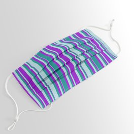 [ Thumbnail: Dark Violet, Dark Cyan, and Powder Blue Colored Lines/Stripes Pattern Face Mask ]