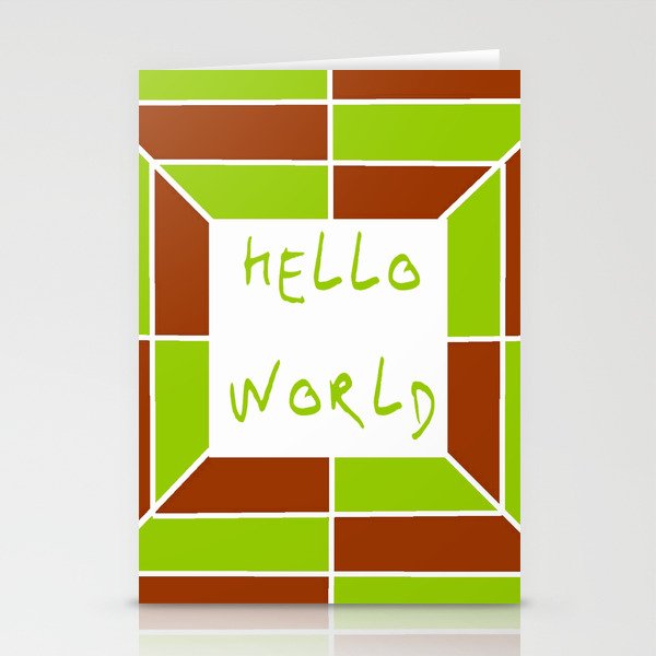 hello world 5 green and brown Stationery Cards